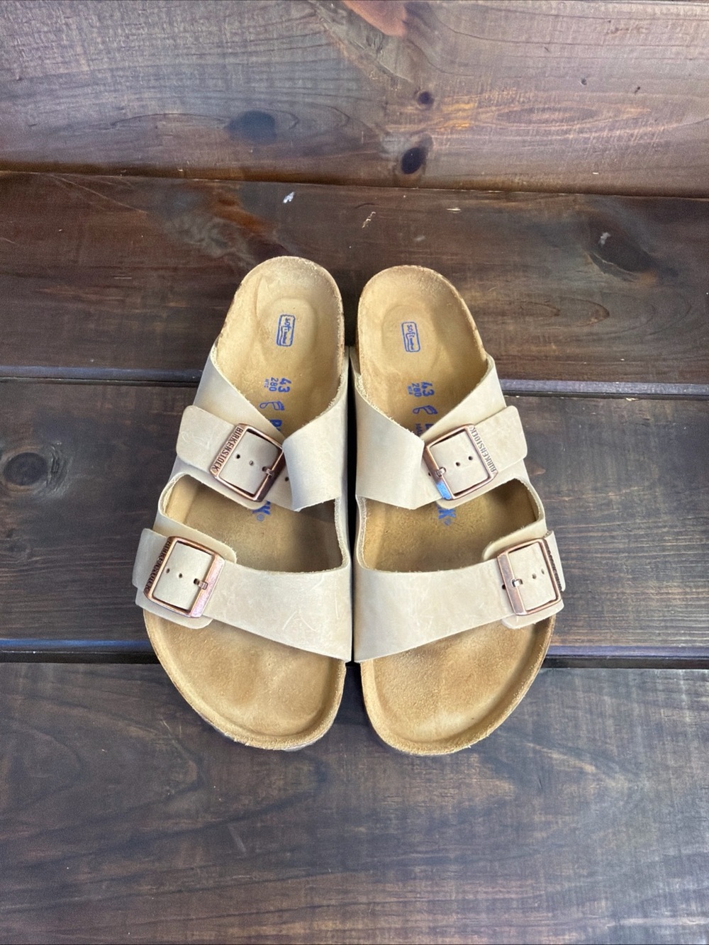 Birkenstock Arizona Tan Leather Soft Footbed Sandals Slides Men Size 10 / 43
